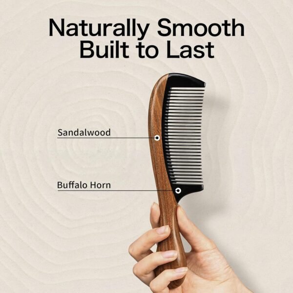 Onedor Handmade Buffalo Horn and Sandalwood Hair Combs - Anti-Static Natural Scent Wooden Detangler (Fine Tooth)