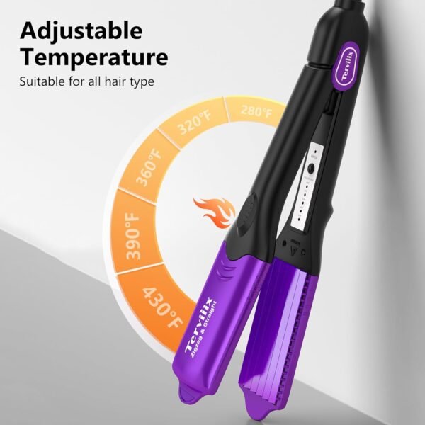 71QwiGe27yL._AC_SL1500_.jpg Terviiix Crimper Hair Iron with 4 Interchangeable Plates, Keratin & Argan Oil Infused Hair Crimper for Women, Volumizing Crimping Iron for Thin Fine Hair, 5 Heat Settings & 60 Mins Auto Off, Purple