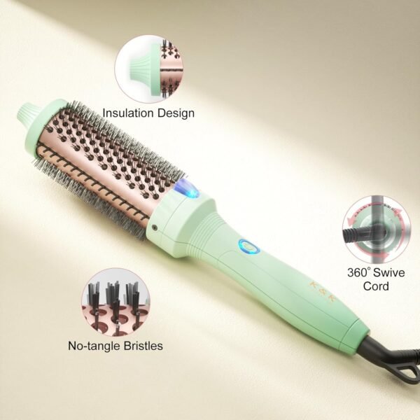 71QzKmPhZ3L._AC_SL1500_.jpg K&K Pro Thermal Brush, 1 1/2 Inch Ionic Heated Round Brush for Blowout Look, Tourmaline Ceramic Hot Bristle Get Natural Curls, Creates Salon-Quality Blowouts, Dual Voltage for Travel
