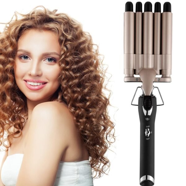 71R-6F7UdOL._SL1500_.jpg Hair Crimper Iron 5 Barrel Curling Iron Wand, 0.6 Inch Hair Waver Curler Ceramic Tourmaline Hair Styling Tool with Dual Voltage (0.6 Inch)