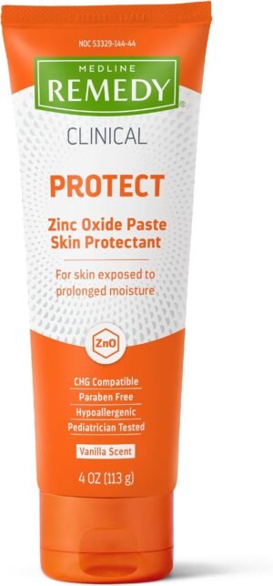 Medline Remedy Clinical Zinc Oxide Paste Skin Protectant (4 oz Tube), Vanilla Scent, Diaper Rash Cream, Incontinence Care, Wetness Protection, Paraben Free, Hypoallergenic, Adults, Children