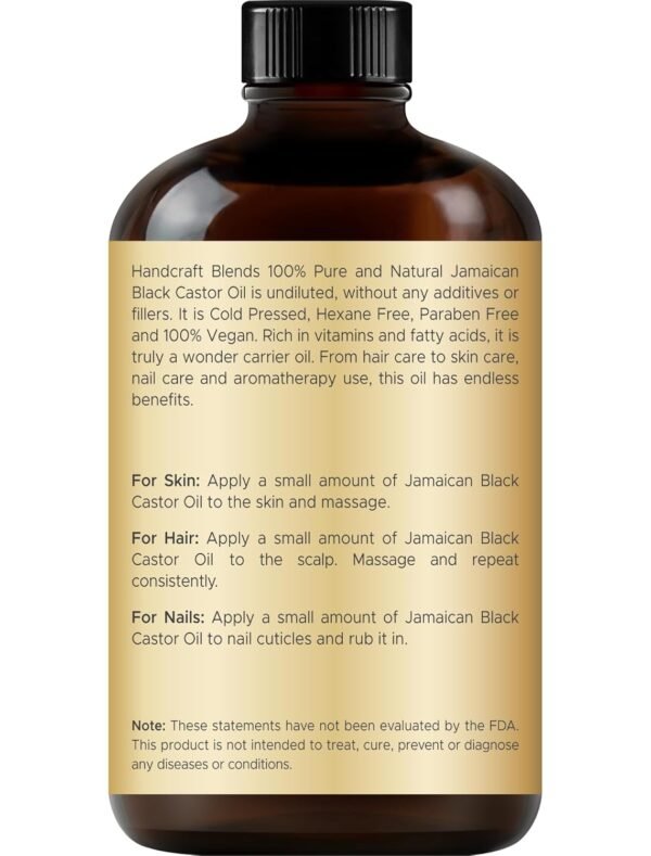 71R4mLmSGQL._SL1500_.jpg Handcraft Blends Cold-Pressed Jamaican Black Castor Oil in Glass Bottle with Lash Brushes - 4 Fl Oz - 100% Pure and Natural - Premium Grade Oil for Hair Growth, Eyelashes and Eyebrows - Hair and Body