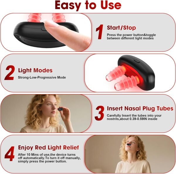 Red Light Therapy for Nose,LED Nasal Device for Sinus Relief&Dry Nose,Portable USB Charging Light Therapy