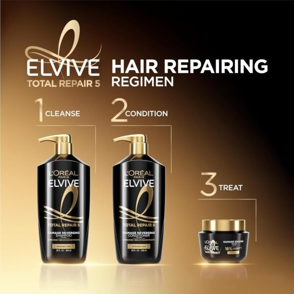 L'Oreal Paris Hair Care Elvive Total Repair 5 Damage Erasing Balm, Conditioning Hair Mask for Damaged Hair, with Almond and Protein, 8.5 fl; oz, (Pack of 2)
