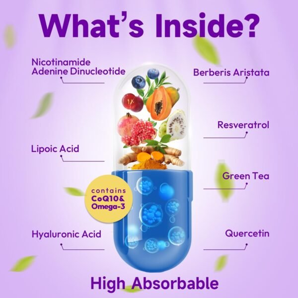 NAD Supplement, Liposomal NAD Resveratrol Supplement Contains Berberine , Alpha Lipoic Acid ,Hyaluronic Acid & Quercetin - Support Anti-Aging, Longevity, Cellular Energy, NMN Alternative -120 Capsules