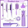 FOTN 17 Pcs Hair Brush and Comb Set for Women, Detangling, Styling, Edge Bristles, Wide Tooth Rat Tail, Spray Bottles, Topsy Hair Tail, Hair Braiding Kit for Girls (Purple)
