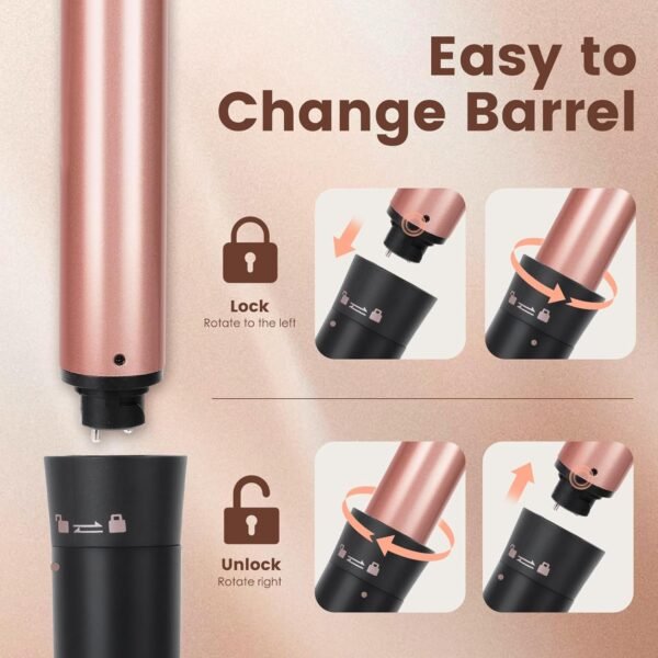 71Rlq665MLL._AC_SL1500_.jpg Bo'laiya 5 in 1 Curling Wand Set with Temperature Display, Curling Iron Set with 5 Interchangeable Ceramic Curling Wands, Instant Heat Up, Suitable for All Hair Types (Rose Gold)