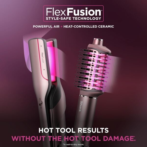 71RpTeDN2TL._SL1500_.jpg Shark FlexFusion Hair Straightener & Powerful Hair Dryer with Fusion Hair Brush, Ceramic Air Styler with Auto-Wrap Hair Curlers & Concentrator, Ceramic Plates, Cosmic Blush HD641S