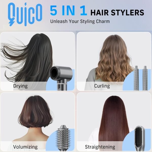 71RtqNJCDfL._AC_SL1500_.jpg 5 in 1 Hair Dryer Brush, QUICO Hair Styler 110,000 RPM 7X Faster Hair Dryers for Women, 500 Million Negative Ionic Blow Dryer Brush for Curling Volumizing Straightening Styling, No Heat Damage
