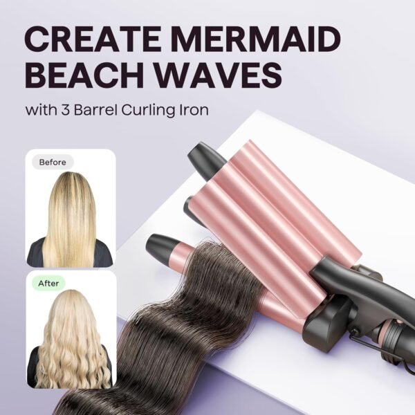 71Rx9sLJ41L._AC_SL1500_.jpg Wavytalk 5 in 1 Curling Wand Set, Dual Voltage Curling Iron Set with 5 Interchangeable Barrels Included A Thermal Brush, A Hair Crimper and 3 Ceramic Curling Wands(0.5"-1.25"), Rose Pink