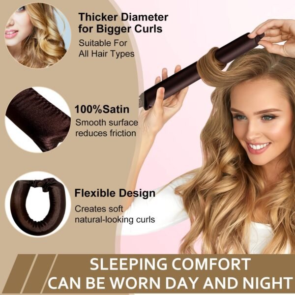 71RylFRs99L._AC_SL1500_.jpg Satin Heatless Hair Curler, 16 Piece Set, Overnight Heatless Curls, Not easy to slip Heatless Curling Rod You Can Sleep In, Soft Silk DIY Hair Styling Tools Kit, Silk Bonnet for Sleeping-Brown