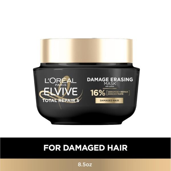 L'Oreal Paris Hair Care Elvive Total Repair 5 Damage Erasing Balm, Conditioning Hair Mask for Damaged Hair, with Almond and Protein, 8.5 fl; oz, (Pack of 2)