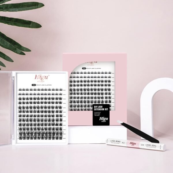 71S9YXk8zL._SL1500_.jpg Higu clace DIY Eyelash Extension Kit, 144pcs D Curl Lash Clusters, 8-16mm Softy Cluster Lashes, with Lash Bond and Seal, Lash Tweezers, Reusable Fluffy Cluster Eyelash Extension Kit(R-08 Kit)