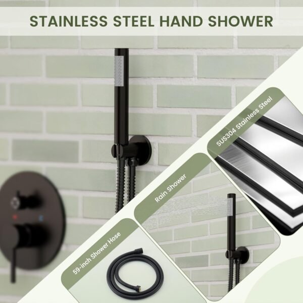CASAINC 4 Functions Shower Faucet Set Wall Mounted Rainfall Shower System with 10" & 6" Dual Showerheads,Handheld and Bathtub Spout, Matte Black