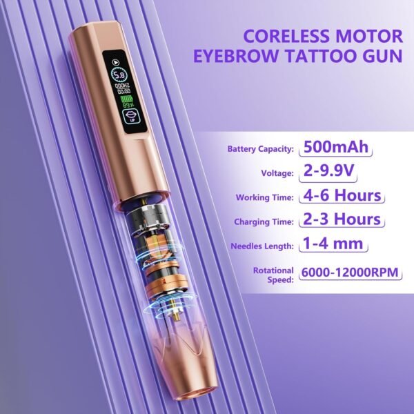 Microblading Kit - Professional Complete Wireless Tattoo Gun Kit with 2Pcs Battery, 20Pcs Needles, Semi-Permanent Makeup Microblading Supply Set for Eyebrow, Lip, Eyeliner (Rose Gold)