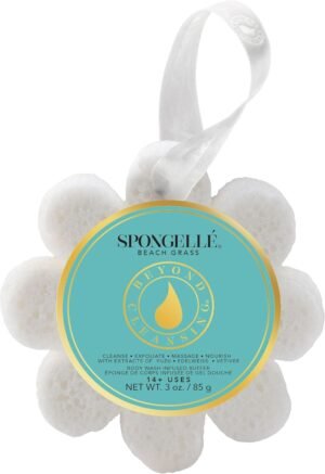 Spongelle Beach Grass Wild Flower Buffer Body Scrubber | Bath & Shower Loofah for Women | Exfoliator with Body Wash Infused Sponge | 14+ uses