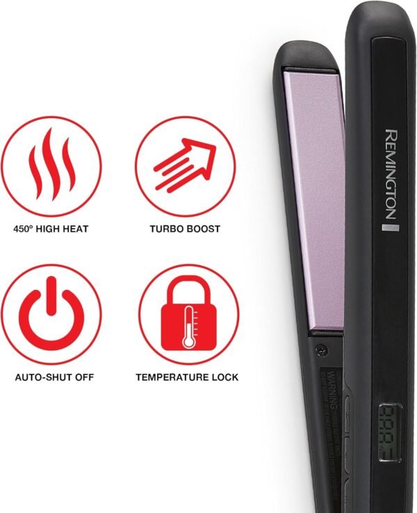 71So3-wBN4L._AC_SL1500_.jpg Remington 1" Flat Iron, Hair Straightener with Anti-Static Technology, Rapid 30-Second Heat-Up, 60-Minute Auto Shut-Off, 30% Longer Ceramic Floating Plates, and Titanium-Ceramic Coating