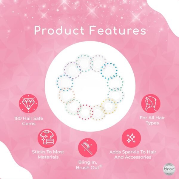 blinger Glimmer Collection Refill Pack | Birthday Party | 12 Discs – 180 Gems | Bling in Brush Out | Works with blinger Hair Styling Tool (Multicolored)