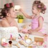 Wooden Makeup Toy Set for Girls Pretend Play Makeup Kit for Toddlers 3-5 with Eyeshadow/ Mascara/ Perfume/ Blush/ Mirror/ Bag, Birthday Gifts for Girls Toys Kids Aged 3 4 5 6 7 8
