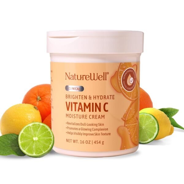 NATURE WELL Clinical Brighten & Hydrate Vitamin C Moisture Cream Skincare for Face, Body & Hands, Revitalizes Dull-Looking Skin, Promotes A Glowing Complexion, Helps Visibly Improve Skin Texture, 16oz