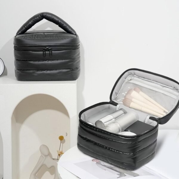 Prite Large Cosmetic Bags for Women Cute Makeup Bag Portable Waterproof Toiletry Bag Travel Make Up Organizer Bag with Handle (Black)