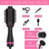 Hair Dryer Brush, 4 in 1 One Step Hair Dryer and Styler Volumizer, Professional Hot Air Brush with Negative Ion Anti-frizz Blowout for Drying, Straightening, Salon, Black Pink