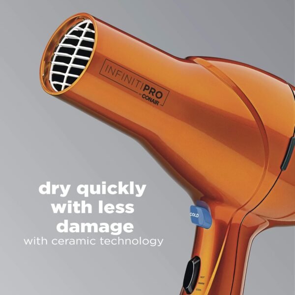 71TCm94QpGL._AC_SL1500_.jpg INFINITIPRO by CONAIR Hair Dryer with Diffuser | Salon Performance AC Motor Blow Dryer | Includes Diffuser, Concentrator and Bonus Blow-Out Brush | Orange | Packaging May Vary