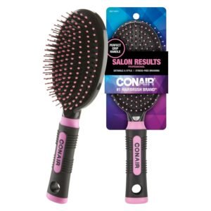 71TFlUoFgL._SL1500_.jpg Conair Salon Results Hairbrush - Men and Women - Detangling Hair brush - ideal for curly or straight styles - features wire bristles and cushion Base - Pink/Black