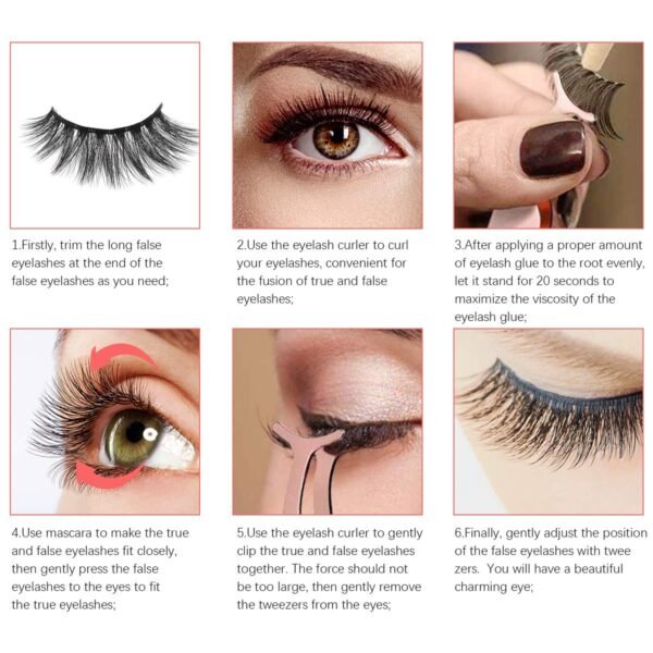 False Eyelashes 5 Pairs - Professional Reusable 3D Mink Lashes - Handmade Natural Thick Fluffy Fake Eyelashes with Stainless Steel Eyelash Tweezers (Bomb)