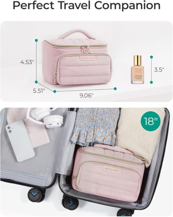 BAGSMART Travel Makeup Bag with Jewelry Organizer, Portable Make Up Bag, Puffy Wide-Opening Cosmetic Storage Pouch for Women’s Toiletries and Travel Essentials (Black)