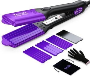 71TUj3uwKsL._AC_SL1500_.jpg Terviiix Crimper Hair Iron with 4 Interchangeable Plates, Keratin & Argan Oil Infused Hair Crimper for Women, Volumizing Crimping Iron for Thin Fine Hair, 5 Heat Settings & 60 Mins Auto Off, Purple