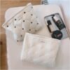 uekeboag White Quilted Cotton Makeup Pouch,Coquette Quilted Toiletry Bag for Women and Girls, Floral Coquette Organizer Bag, Aesthetic Travel Cosmetic Bags(03White Shells)