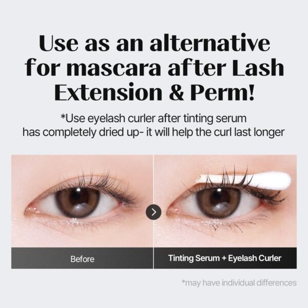 COSNORI Eyelash Tinting Serum 01 Deep Black - Korean Eyelash Boost Tinted Serum – Eyebrow Growth Enhancer for Longer and Thicker – Lash Perm Essential - Vegan, Irritation Free 0.3 fl.oz / 9g (Black)