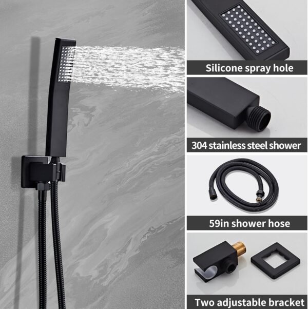 Shower System Black -10 Inch High Pressure Rain Shower Heads with Handheld Spray Combo Shower Faucet Set with Pressure Balanced Rough-in Valve, Wall Mount Bathroom Shower Set fit All Valve Types