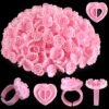 300 Pcs Glue Rings for Eyelash Extensions,Disposable Rings for Lashes Cute Lash Glue Holder Heart Rings Glue Cup Glue Rings Smart Glue Cup,Use for Eyelash Extension Supplies(Pink)
