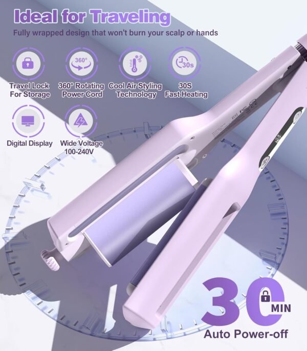 71U-6GwTLbL._AC_SL1500_.jpg Hair Crimpers and Wavers with Cool Airflow Styling, Beach Waver Curling Iron with 4 Adjustable Curl, Anti-Scald Crimper Hair Tool for Women, 8s Smart Timer, Fast Heating, 100 Million Ions, LCD