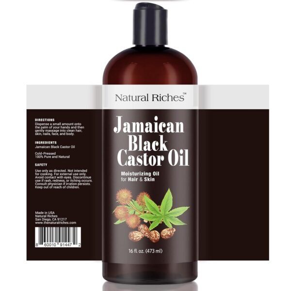 71U3B-ZCuqL._SL1500_.jpg Natural Riches Jamaican Black Castor Oil Pure Organic Cold Pressed for Hair Growth Skin Care for Dry Skin Conditioning Eyebrows Eyelashes Scalp and Nail Moisturizes & Repairs 16fl.oz.