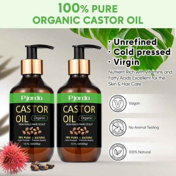 Cold Pressed Unrefined Castor Oil - 100% Pure, Hexane-Free for Hair Growth, Thicker Eyelashes & Eyebrows, Skin Moisturizer, 20 fl. oz