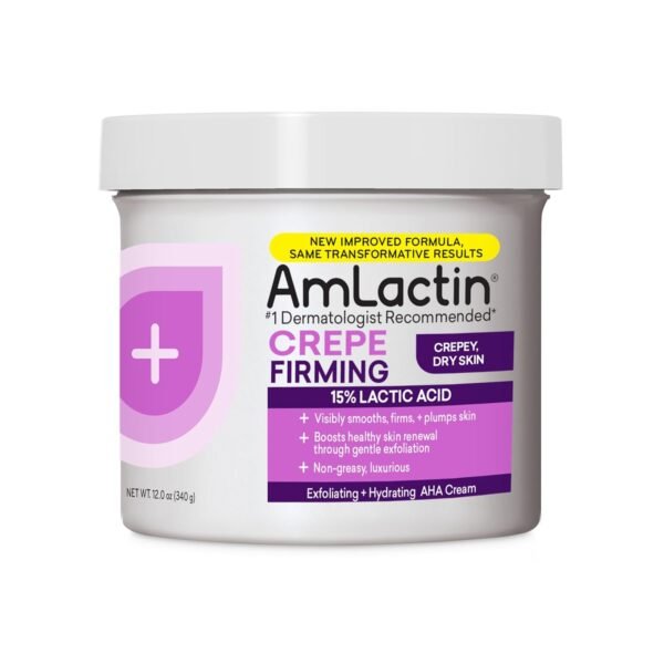AmLactin Crepe Firming Cream - 12 oz Body Cream with 15% Lactic Acid - Exfoliator and Moisturizer for Crepey, Dry Skin​ (Packaging May Vary)