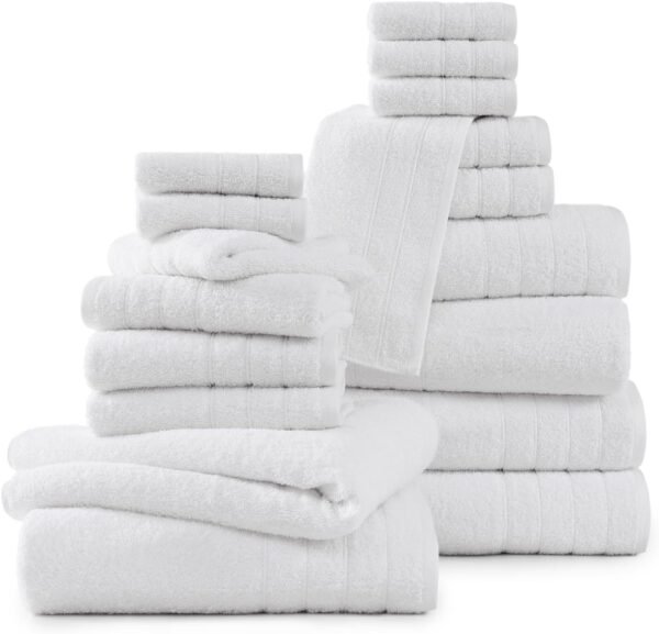Casa Platino 100% Cotton Luxury Bathroom Towel Set - 18 Pcs - Super Soft, Fluffy & Highly Absorbent - 6 Large Bath Towels, 6 Washcloths, 6 Hand Towels - Complete Family Pack - White Bath Towel Set