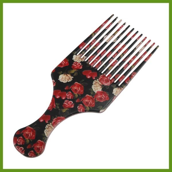 71UV00VkdaL._SL1500_.jpg Wide Tooth Afro Hair Pick Comb, Hair Styling Tool for Men Plastic Flower Pattern, 7.5 Inch Beauty