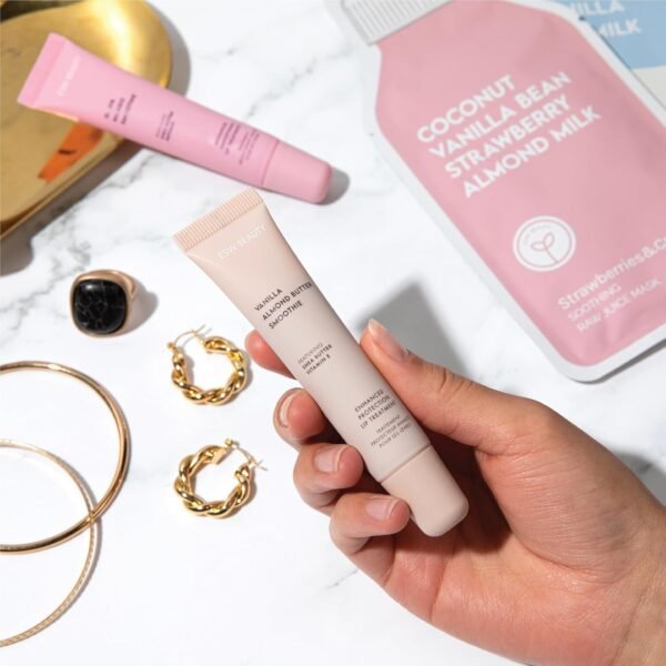 71UYFMGLEeL._SL1500_.jpg ESW Beauty Vanilla Almond Butter Lip Treatment - Light Caramel Brown Tint with Shea Butter, Vitamin E, Vanilla & Almond for Enhanced Protection & Skin Barrier Support