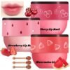 3 PCS Bee Lip Balm Honey Pot, Watermelon & Cherry & Strawberry Lip Mask Overnight Propolis Moisturizing Lip Balm Hydrating Prevention Dry and Crack Lip Scrubs Exfoliator Lip Wrinkle Care (Set C)