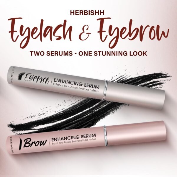Herbishh Eyelash & Eyebrow Enhancing Serum – Nourishing Duo for Fuller-Looking Lashes & Brows, Safe for Lash Extensions, Fragrance-Free, Travel-Friendly Duo, 0.135 fl. oz each