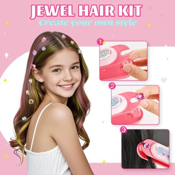 71UsefzsBUL._SL1500_.jpg Temporary Hair Chalk with Hair Gem Stamper Kit, Hair Styling Tool with REUSABLE Shining Diamonds, Washable Hair Chalk Hair Color Dye for Girls, Toys Gifts for Girls Ages 4 5 6 8-12