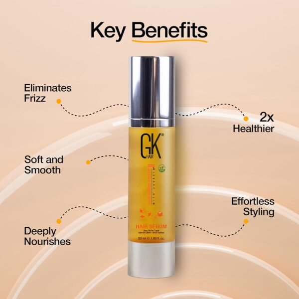 GK HAIR Global Keratin 100% Organic Argan Oil Anti Frizz Hair Serum (1.69 Fl Oz/50ml) Styling Smoothing Strengthening Hydrating & Nourishing Heat Protection Shine Frizz Control Dry Damage Hair Repair
