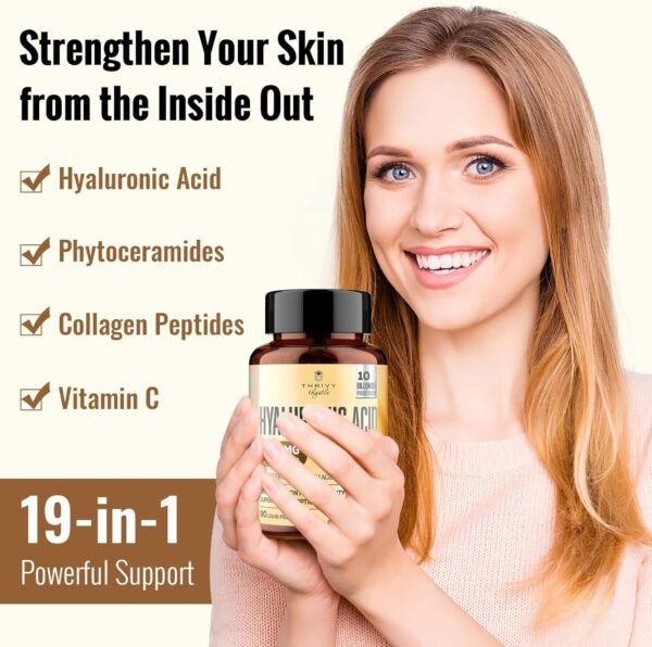 19-in-1 Hyaluronic Acid Capsules - Hylunaric Acid 1200 mg, with Collagen Peptides, Vitamin C, Phytoceramides - for Skin, Eyes, Gastrointestinal, Bones Support (1 Pack)