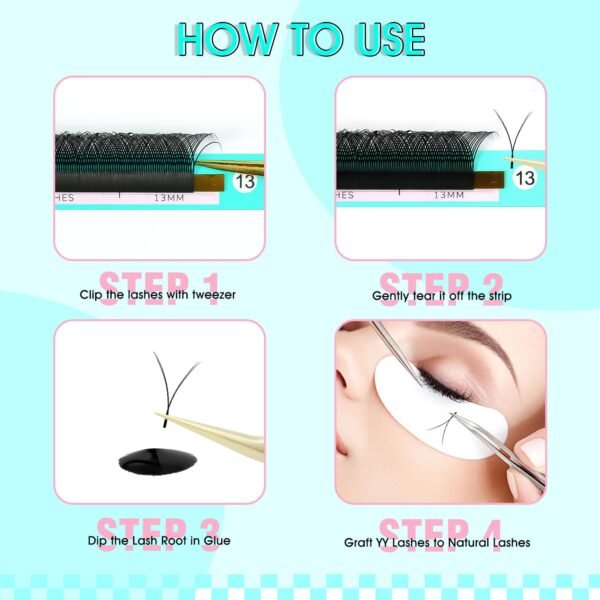 VAVALASH Y Lash Extensions D Curl 0.07mm 8-15mm Mix Tray Easy Premade Volume 4D Fans Eyelash Extension YY Type Natural Volume Lashes Extension Soft Matte Black Lashes (YY-0.07-D-8-15mm)