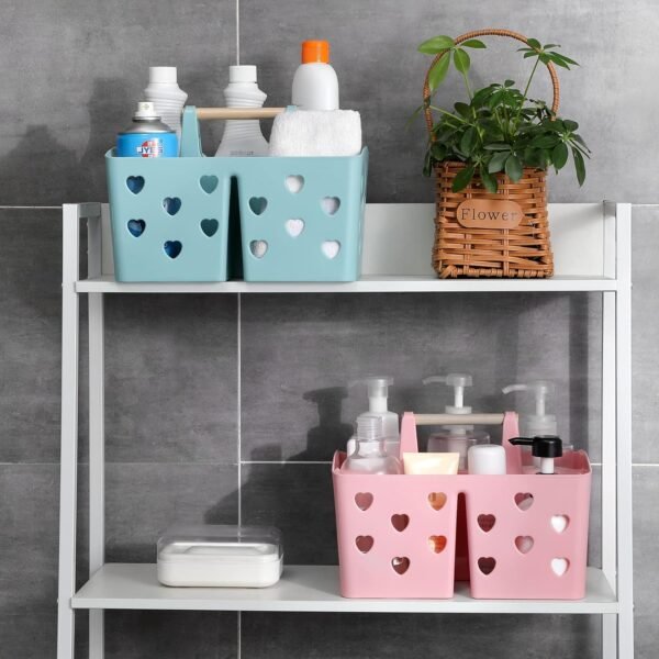 71Ve4Yl802L._AC_SL1500_.jpg Anyoifax Portable Shower Caddy Plastic Shower Basket Organizer Divided Bathroom Storage Cleanning Caddy Tote with Handle for College, Dorm Room, Kitchen, Pink