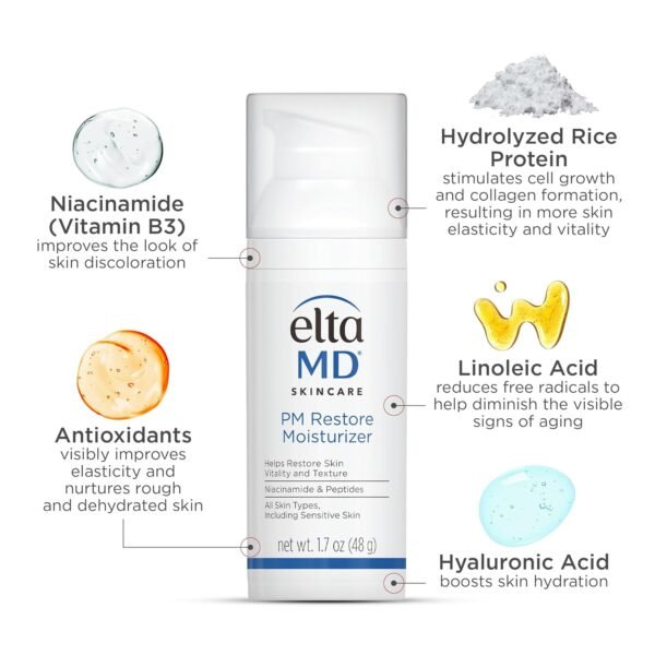71Vf8RhaywL._SL1500_.jpg EltaMD PM Restore Face Moisturizer, Night Moisturizer for Face, Restores Skin Elasticity and Vitality Overnight, Safe For All Skin Types
